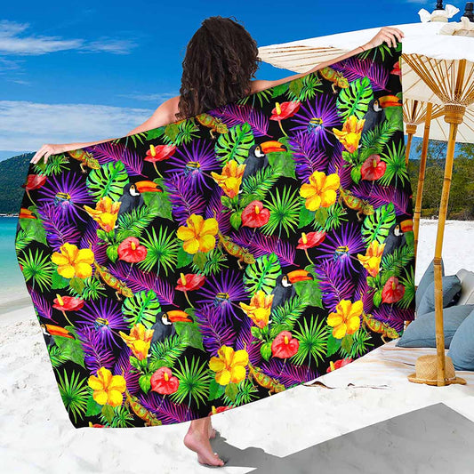 Dark Hawaiian Tropical Pattern Print Beach Sarong Wrap