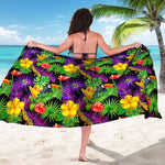 Dark Hawaiian Tropical Pattern Print Beach Sarong Wrap