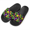 Dark Hawaiian Tropical Pattern Print Black Slide Sandals