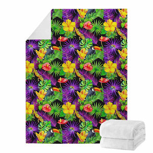 Dark Hawaiian Tropical Pattern Print Blanket