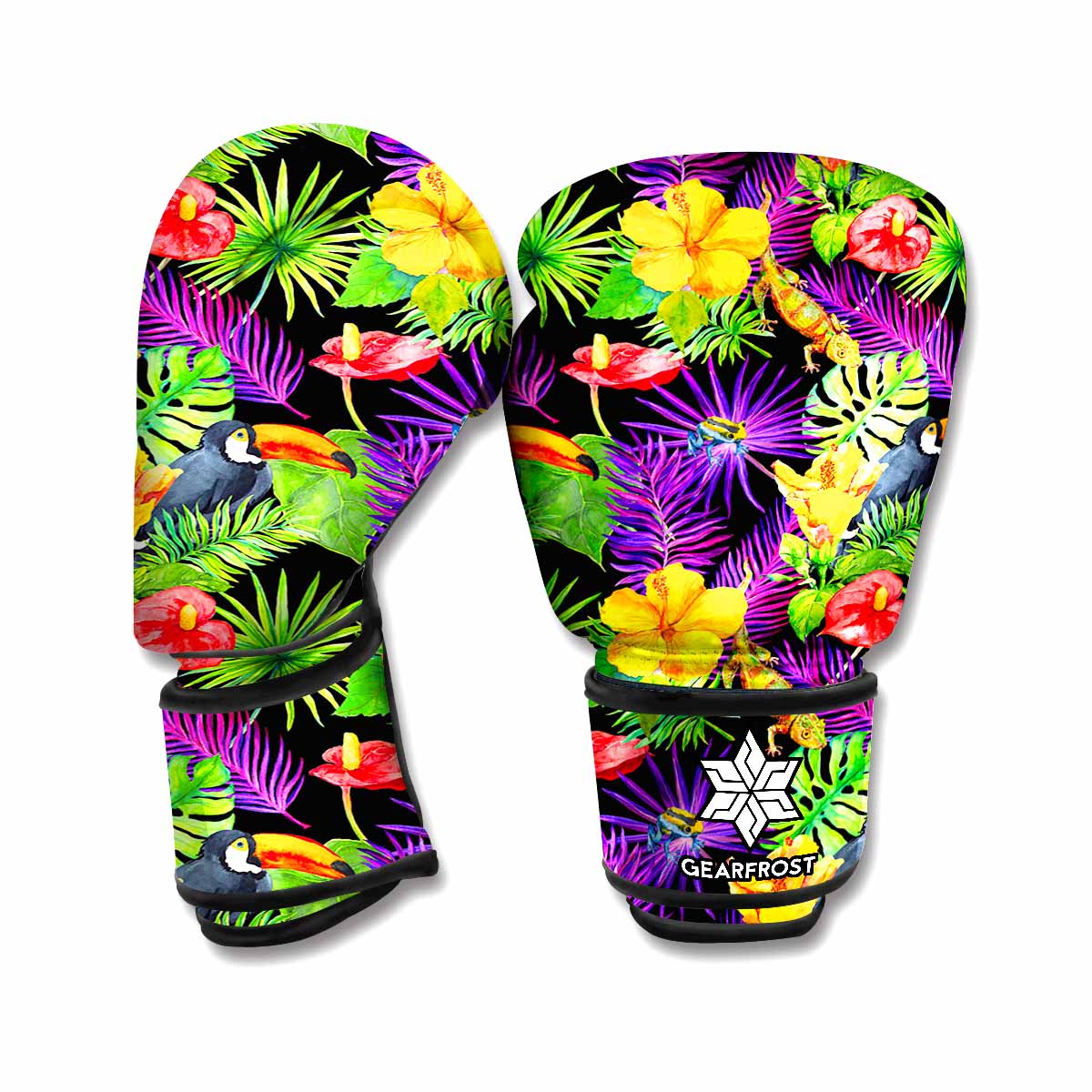 Dark Hawaiian Tropical Pattern Print Boxing Gloves