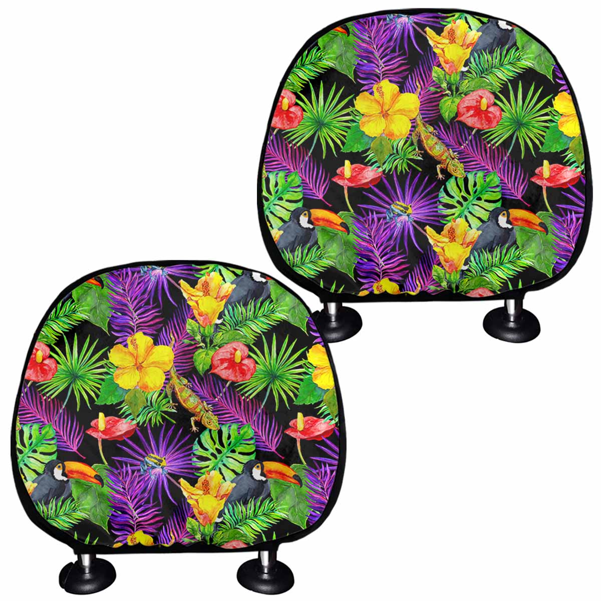 Dark Hawaiian Tropical Pattern Print Car Headrest Covers