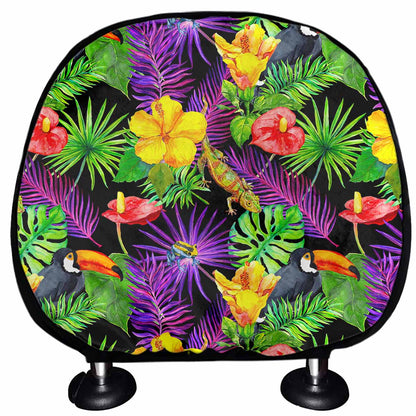 Dark Hawaiian Tropical Pattern Print Car Headrest Covers