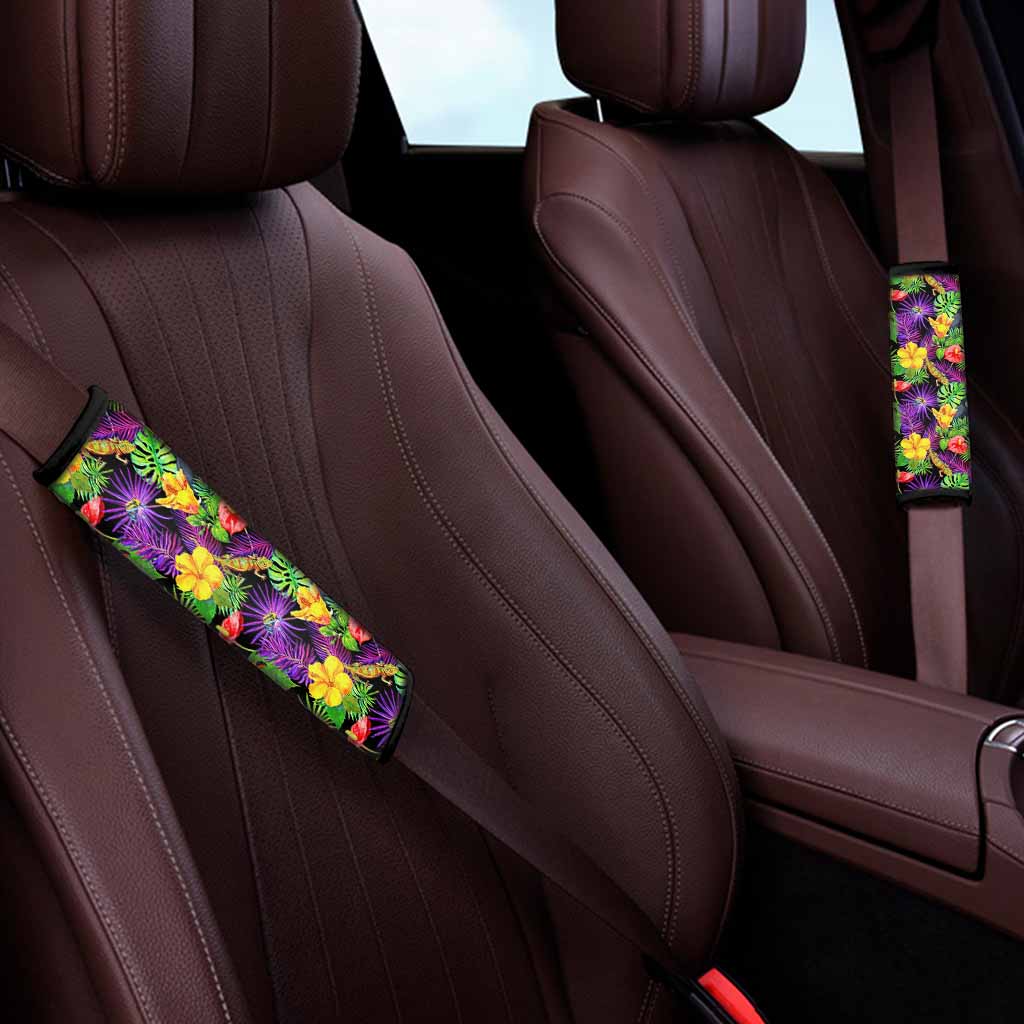 Dark Hawaiian Tropical Pattern Print Car Seat Belt Covers