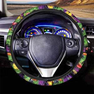 Dark Hawaiian Tropical Pattern Print Car Steering Wheel Cover