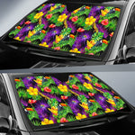Dark Hawaiian Tropical Pattern Print Car Sun Shade GearFrost
