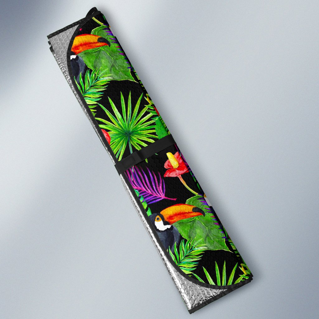 Dark Hawaiian Tropical Pattern Print Car Sun Shade GearFrost