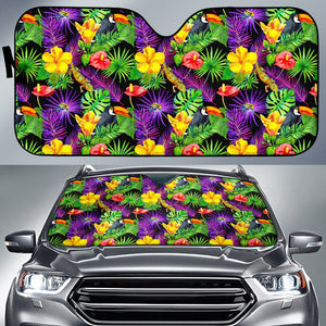 Dark Hawaiian Tropical Pattern Print Car Sun Shade GearFrost