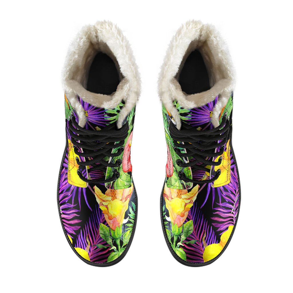 Dark Hawaiian Tropical Pattern Print Comfy Boots GearFrost