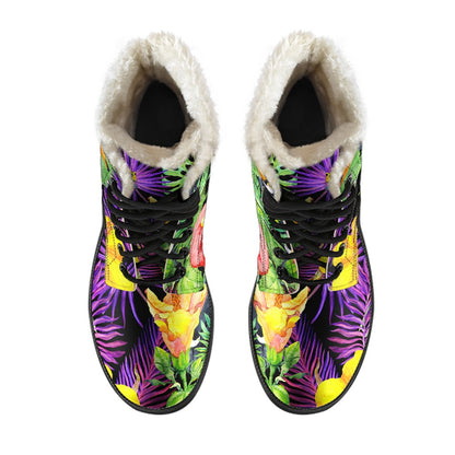 Dark Hawaiian Tropical Pattern Print Comfy Boots GearFrost