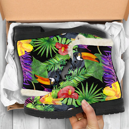 Dark Hawaiian Tropical Pattern Print Comfy Boots GearFrost