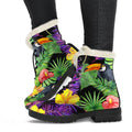 Dark Hawaiian Tropical Pattern Print Faux Fur Leather Boots