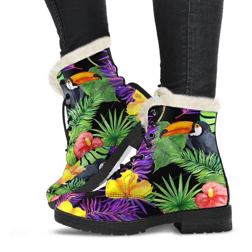 Dark Hawaiian Tropical Pattern Print Comfy Boots GearFrost