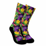 Dark Hawaiian Tropical Pattern Print Crew Socks