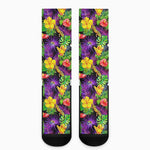 Dark Hawaiian Tropical Pattern Print Crew Socks