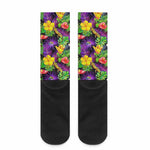 Dark Hawaiian Tropical Pattern Print Crew Socks