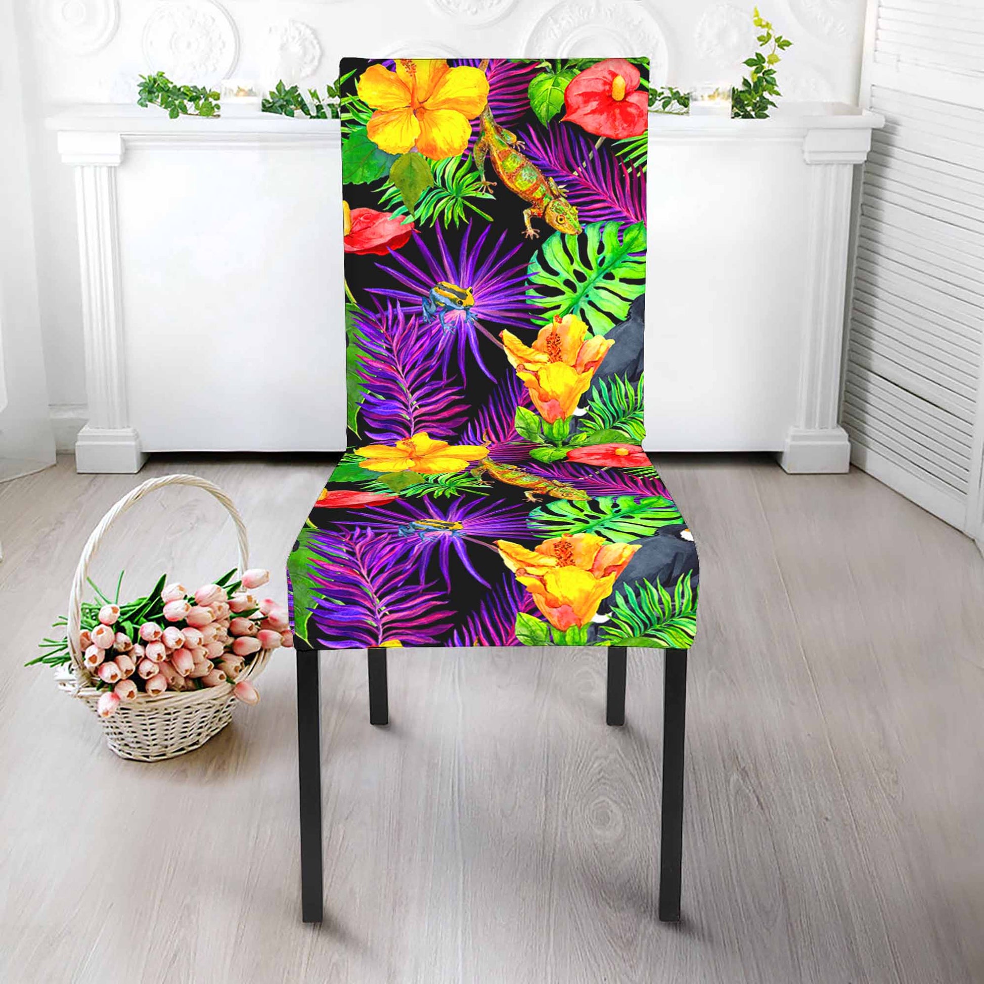 Dark Hawaiian Tropical Pattern Print Dining Chair Slipcover