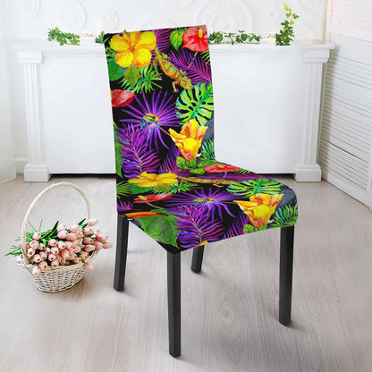 Dark Hawaiian Tropical Pattern Print Dining Chair Slipcover