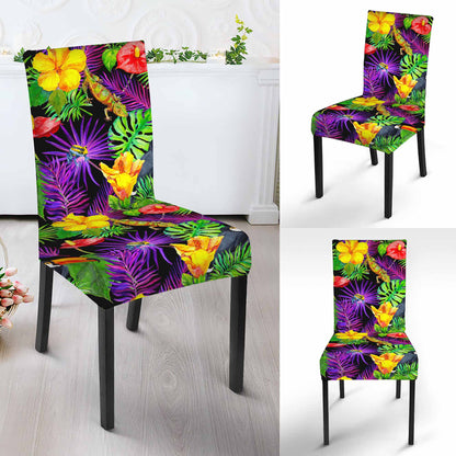 Dark Hawaiian Tropical Pattern Print Dining Chair Slipcover