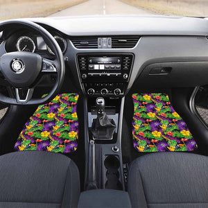 Dark Hawaiian Tropical Pattern Print Front and Back Car Floor Mats