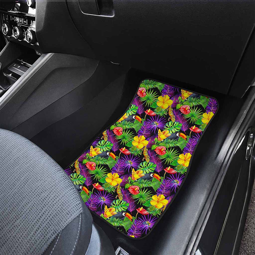 Dark Hawaiian Tropical Pattern Print Front and Back Car Floor Mats