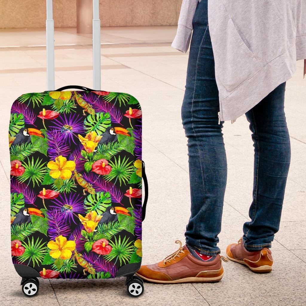 Dark Hawaiian Tropical Pattern Print Luggage Cover GearFrost