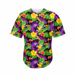 Dark Hawaiian Tropical Pattern Print Men's Baseball Jersey