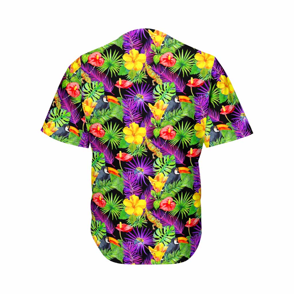 Dark Hawaiian Tropical Pattern Print Men's Baseball Jersey