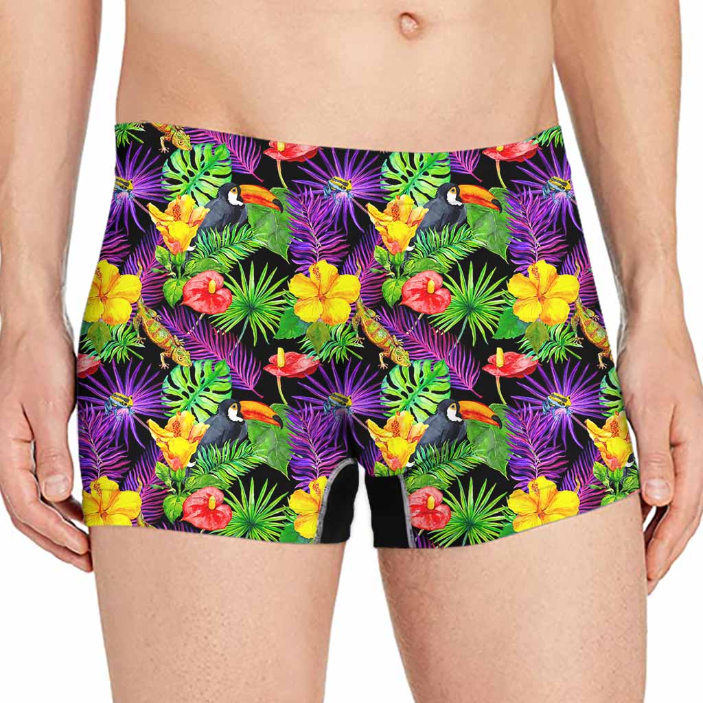 Dark Hawaiian Tropical Pattern Print Men's Boxer Briefs