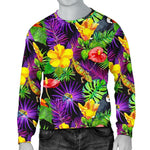 Dark Hawaiian Tropical Pattern Print Men's Crewneck Sweatshirt GearFrost