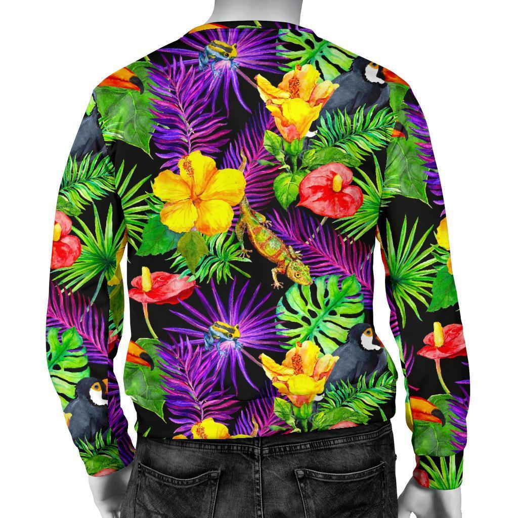 Dark Hawaiian Tropical Pattern Print Men's Crewneck Sweatshirt GearFrost