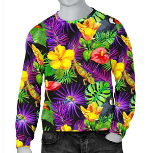 Dark Hawaiian Tropical Pattern Print Men's Crewneck Sweatshirt GearFrost