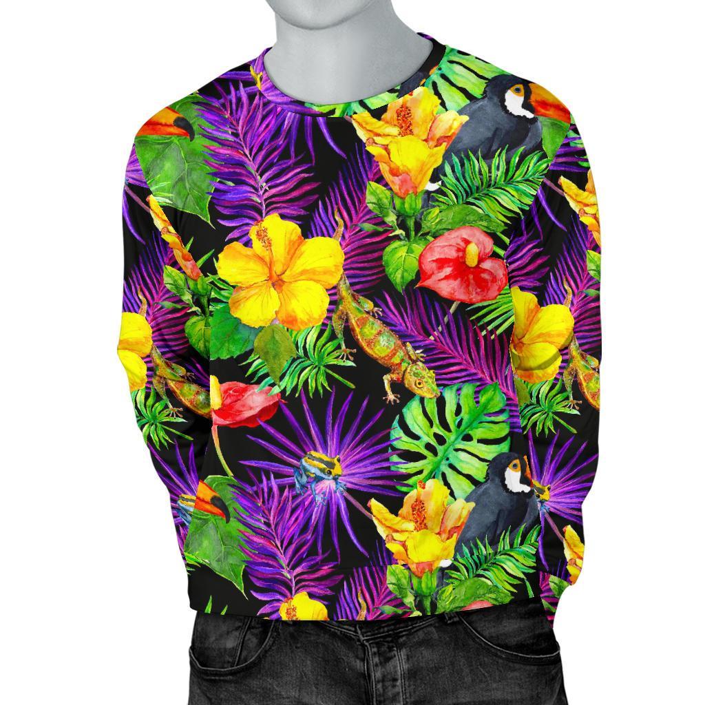 Dark Hawaiian Tropical Pattern Print Men's Crewneck Sweatshirt GearFrost