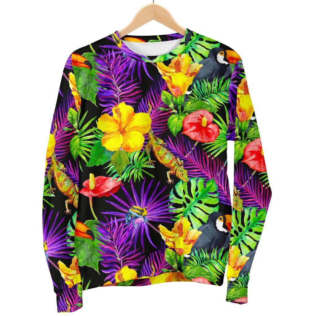 Dark Hawaiian Tropical Pattern Print Men's Crewneck Sweatshirt GearFrost