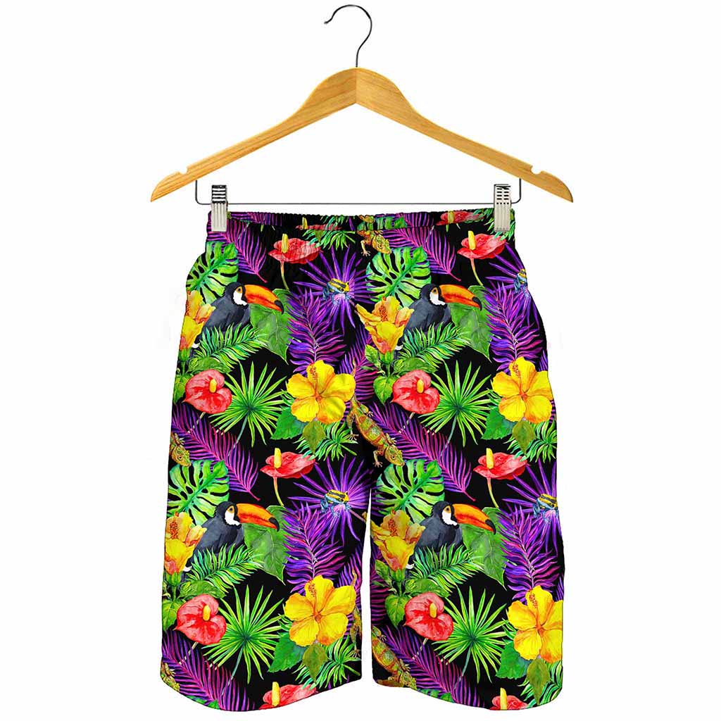 Dark Hawaiian Tropical Pattern Print Men's Shorts