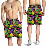 Dark Hawaiian Tropical Pattern Print Men's Shorts