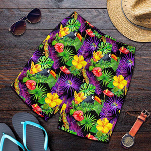 Dark Hawaiian Tropical Pattern Print Men's Shorts