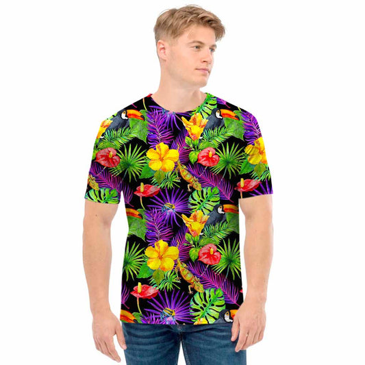 Dark Hawaiian Tropical Pattern Print Men's T-Shirt