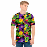 Dark Hawaiian Tropical Pattern Print Men's T-Shirt