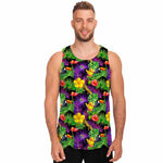 Dark Hawaiian Tropical Pattern Print Men's Tank Top