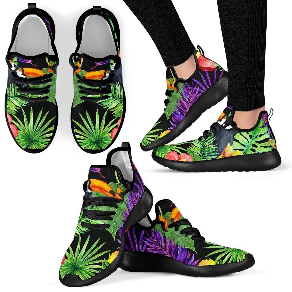 Dark Hawaiian Tropical Pattern Print Mesh Knit Shoes GearFrost