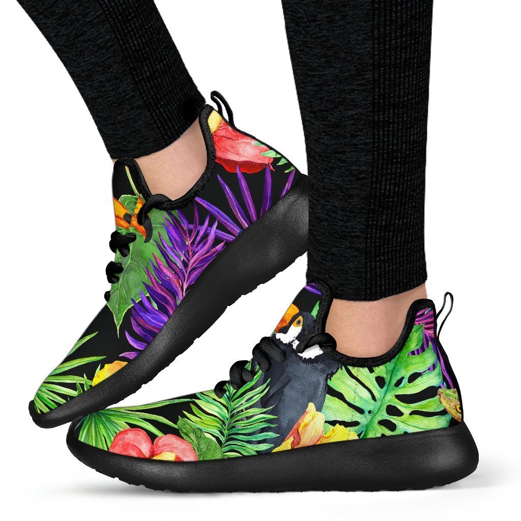 Dark Hawaiian Tropical Pattern Print Mesh Knit Shoes GearFrost