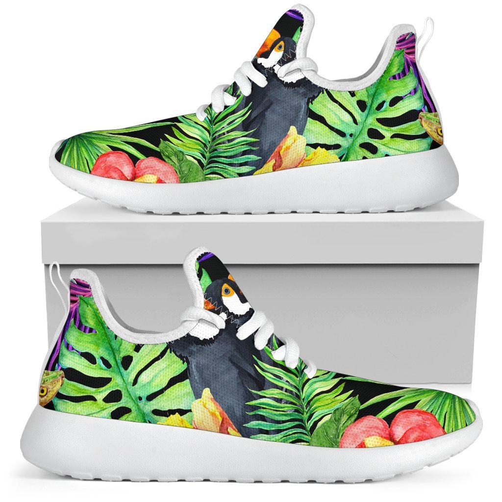 Dark Hawaiian Tropical Pattern Print Mesh Knit Shoes GearFrost