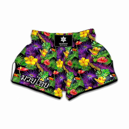 Dark Hawaiian Tropical Pattern Print Muay Thai Boxing Shorts
