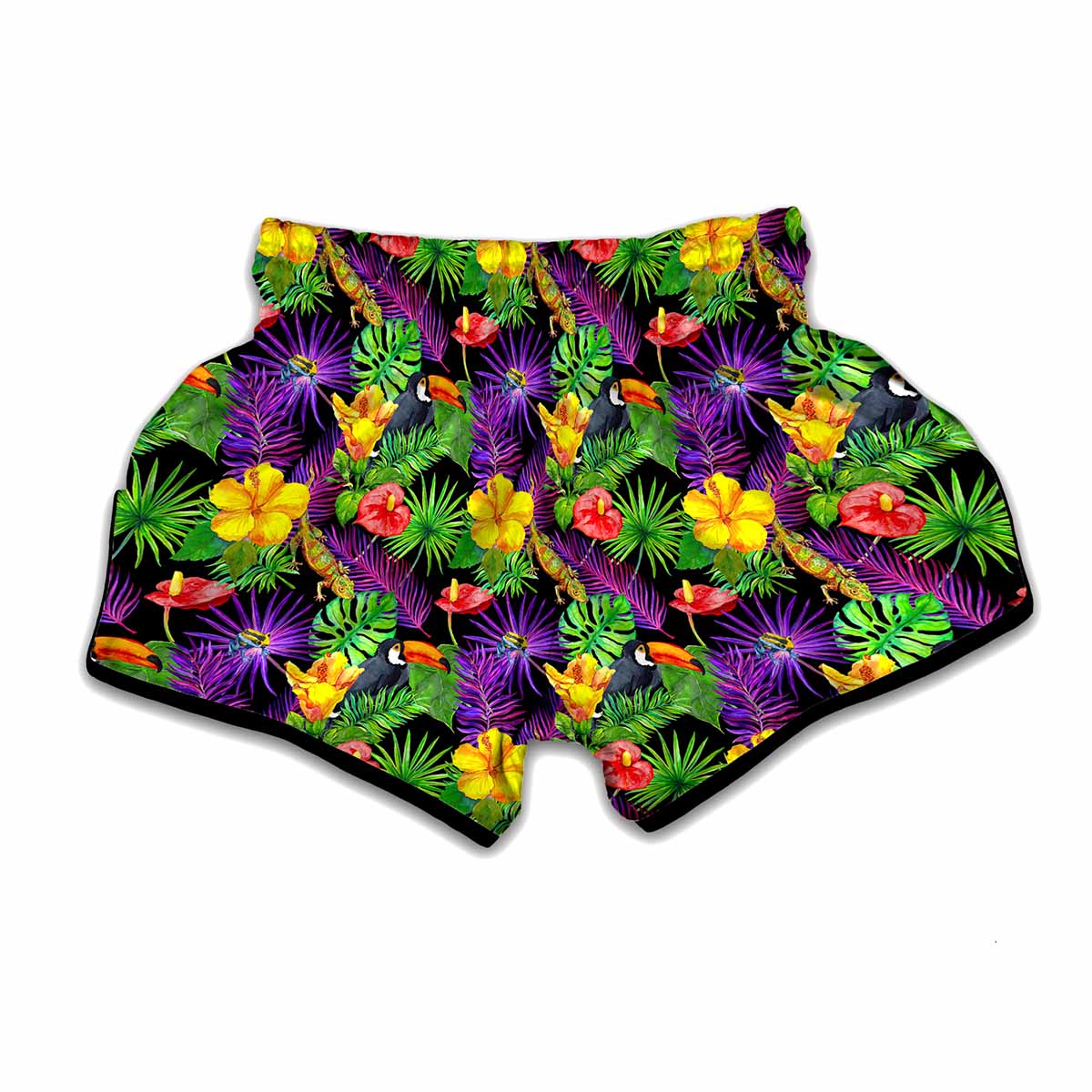 Dark Hawaiian Tropical Pattern Print Muay Thai Boxing Shorts