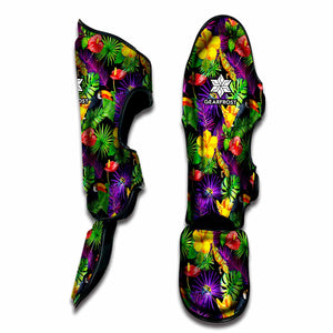 Dark Hawaiian Tropical Pattern Print Muay Thai Shin Guard