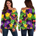 Dark Hawaiian Tropical Pattern Print Off The Shoulder Sweatshirt