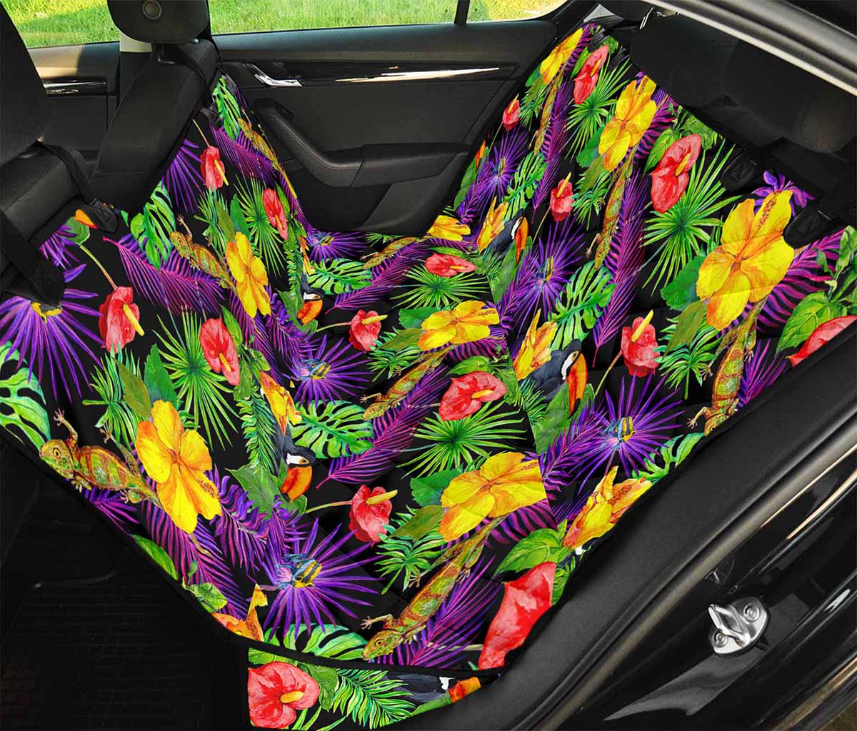 Dark Hawaiian Tropical Pattern Print Pet Car Back Seat Cover