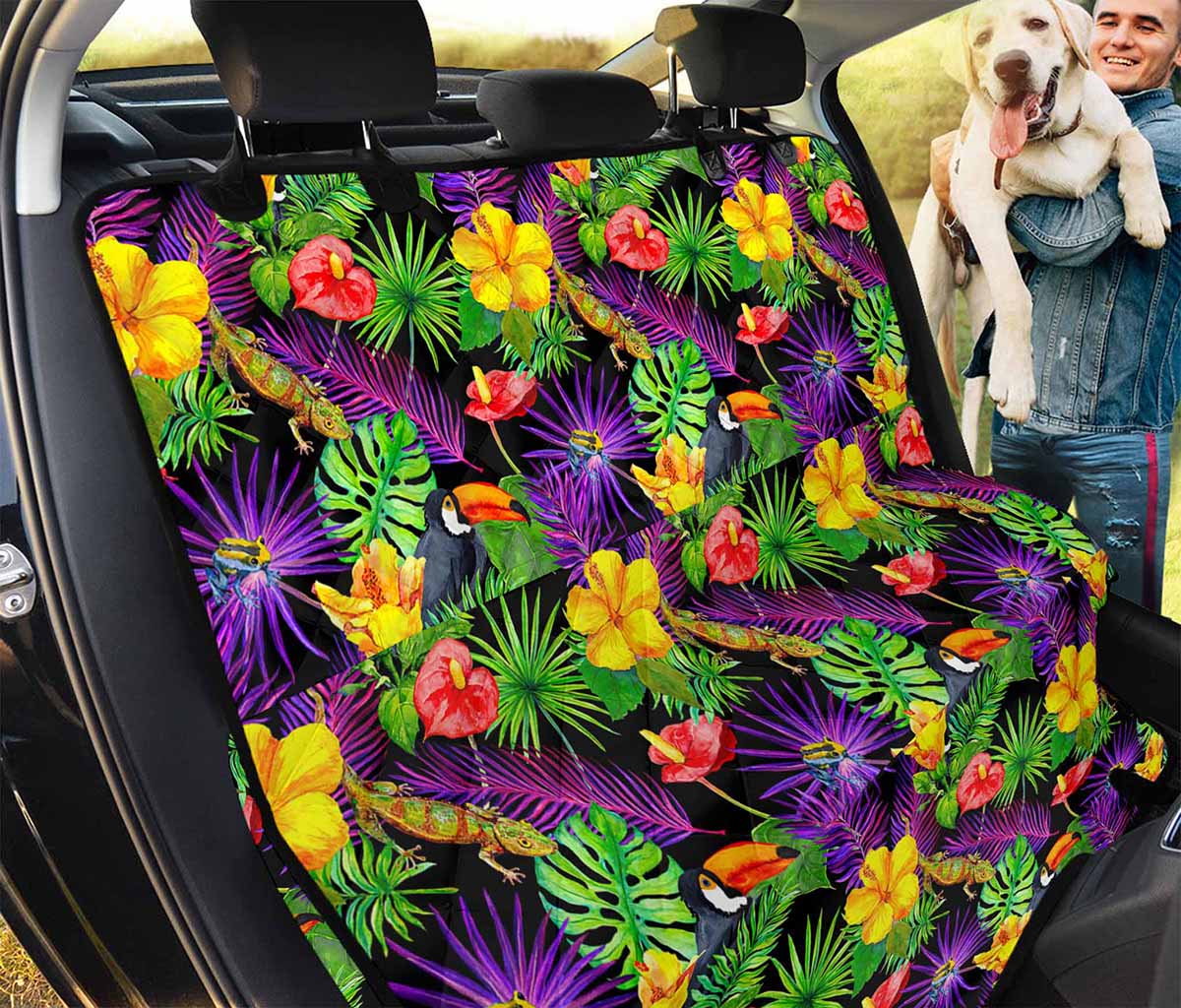 Dark Hawaiian Tropical Pattern Print Pet Car Back Seat Cover