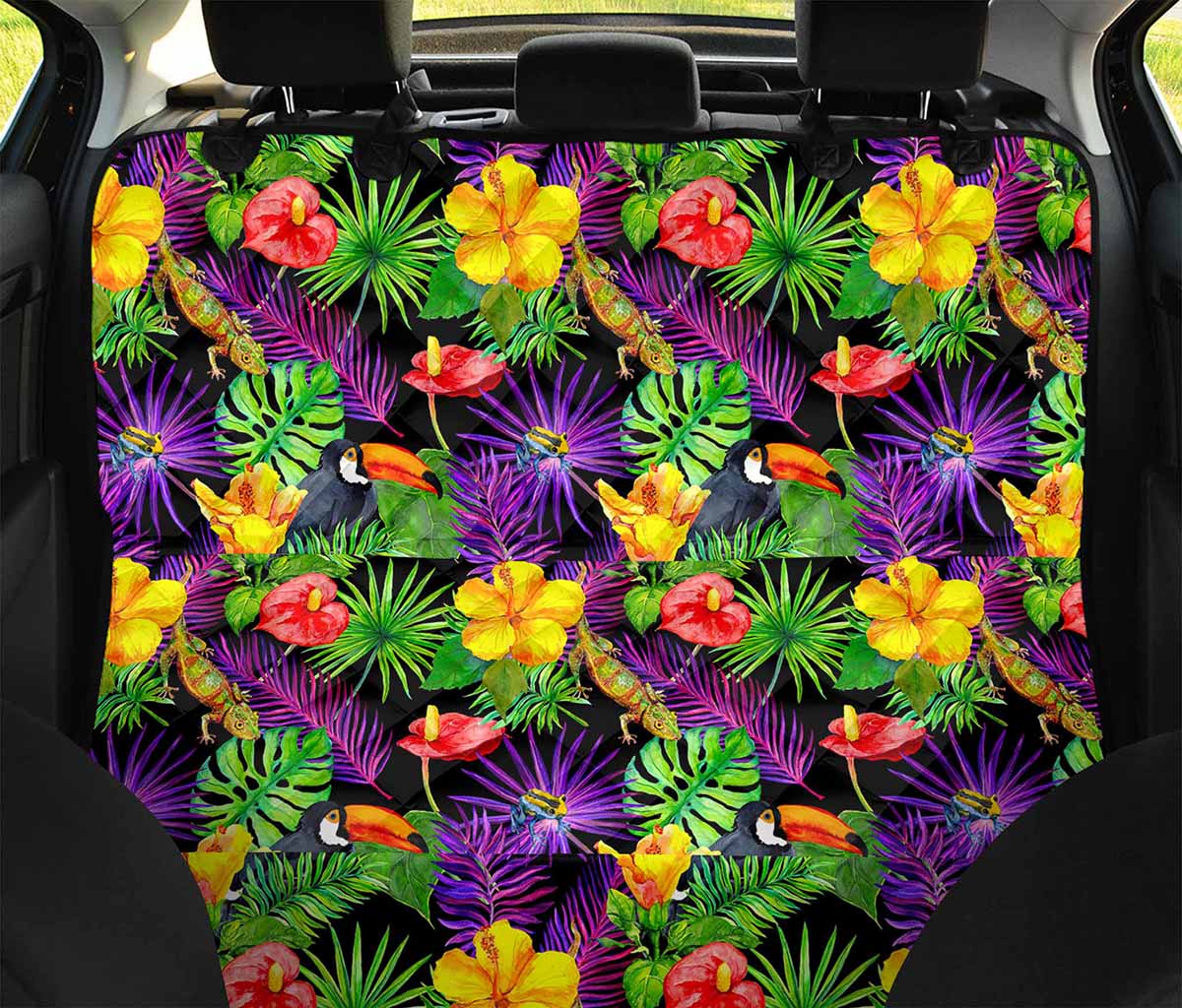 Dark Hawaiian Tropical Pattern Print Pet Car Back Seat Cover